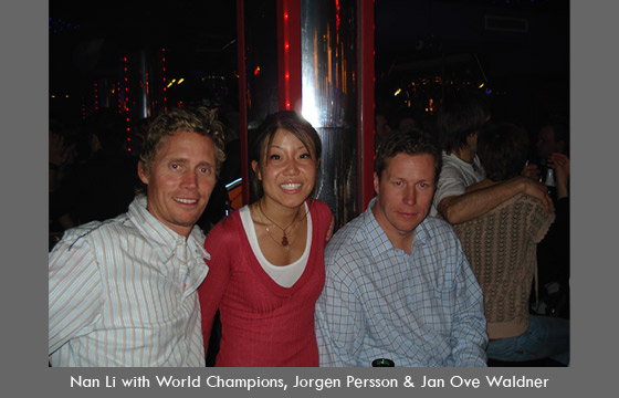 Nan Li with World Champion Jorgen Persson and Jan Ove Waldner