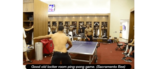 Good old locker room ping-pong game. (Sacramento Bee)