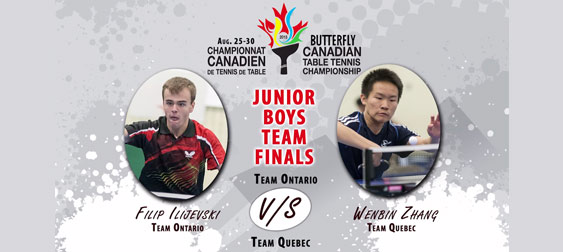 2015 Butterfly Canadian Table Tennis Championships – Junior Boys Teams Fina: Filip Ilijevsk vs Wenbin Zhang