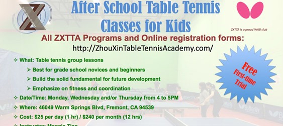 ZXTTA After School Table Tennis Training