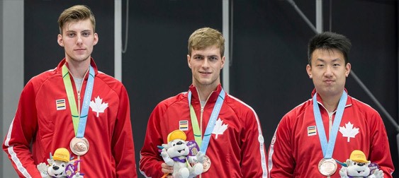 Table Tennis Canada 2015 Pan American Game Men’s Medalists Marko Medjugorac, Pierre-luc Thériault and Zhen Wang. Photo courtesy of Table Tennis Canada