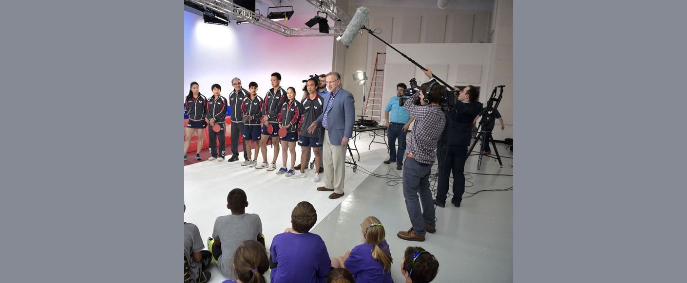 Triode Media Group and USA Table Tennis Team Chairman of the Board, Peter Scudner, introduces the USA Table Tennis Team to the kids from the Lancaster Rec Commission – Photo by Richard Hertzler