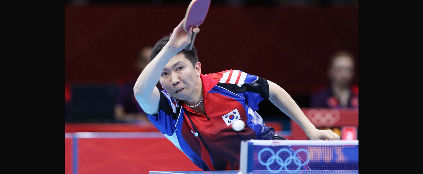 Ryu Seungmin won silver in the Men’s Team event in London Photo courtesy of ITTF / by Rémy Gros