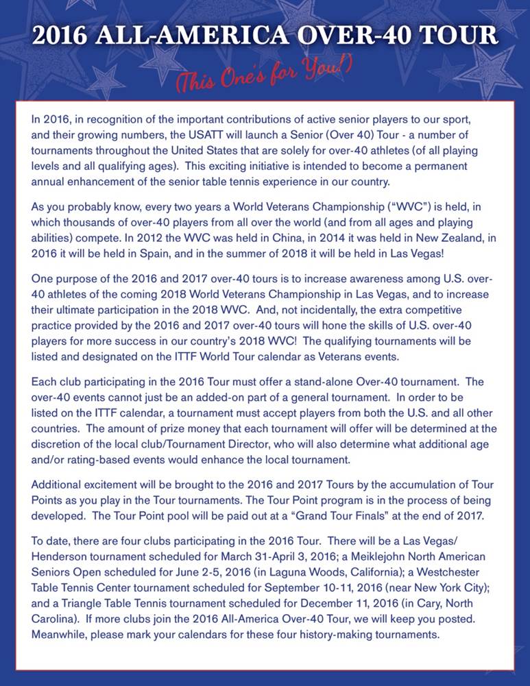 Two-day tournament for players over 40 years of age.