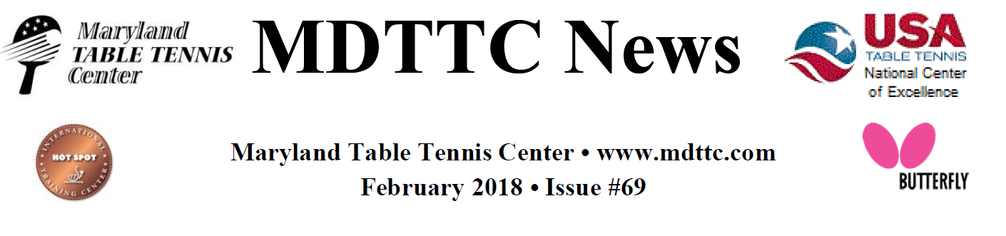 Maryland Table Tennis Center Feb 2018 News